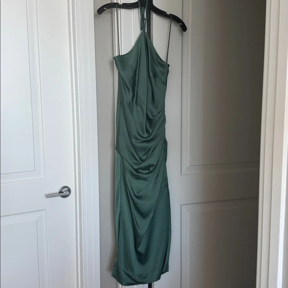 SIMKHAI Hansel Ruched Satin Halterneck Gown